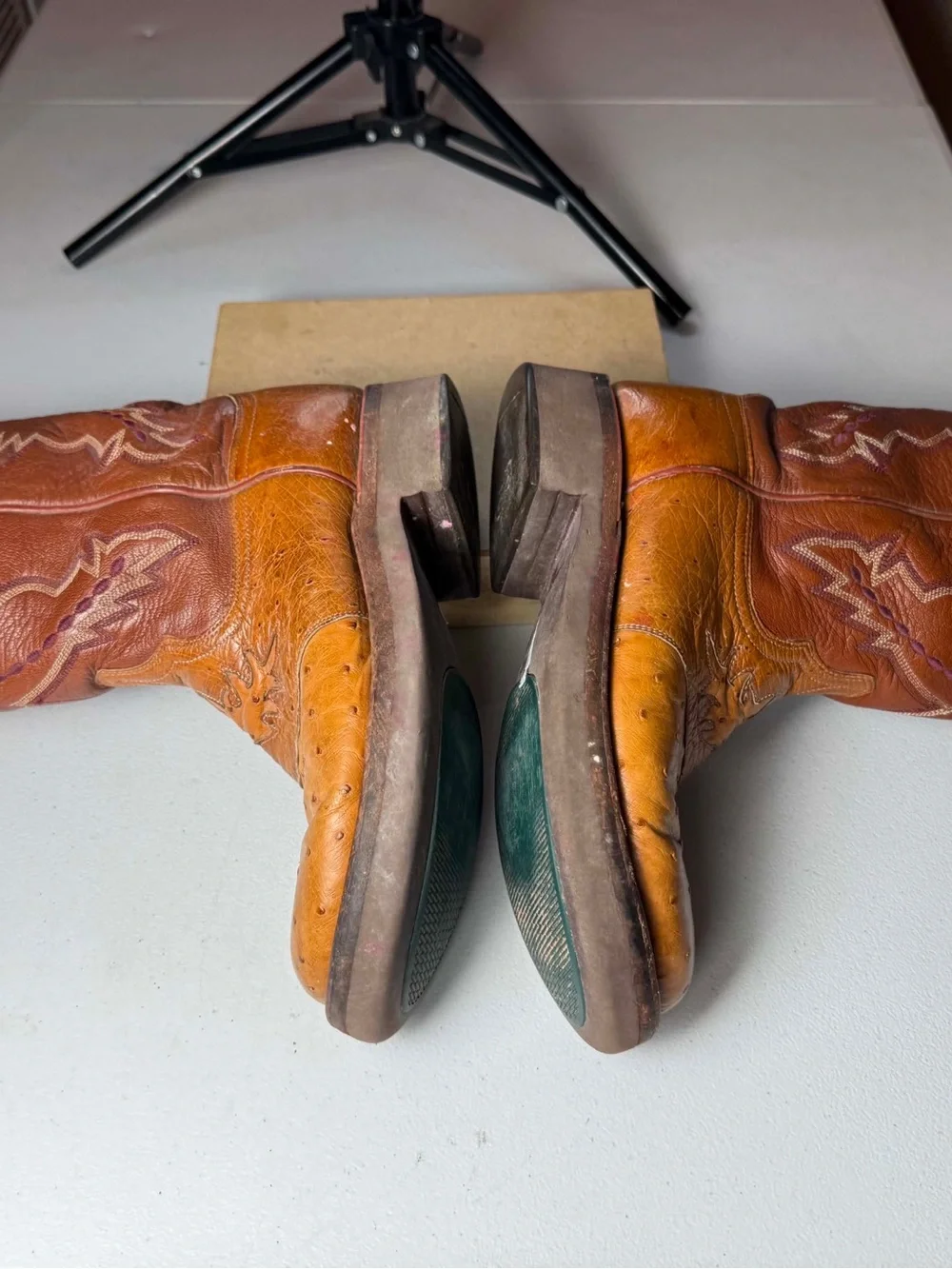 Lucchese 2000 Full Quill Ostrich Skin Tan Leather Western Cowboy Boots Sz 7